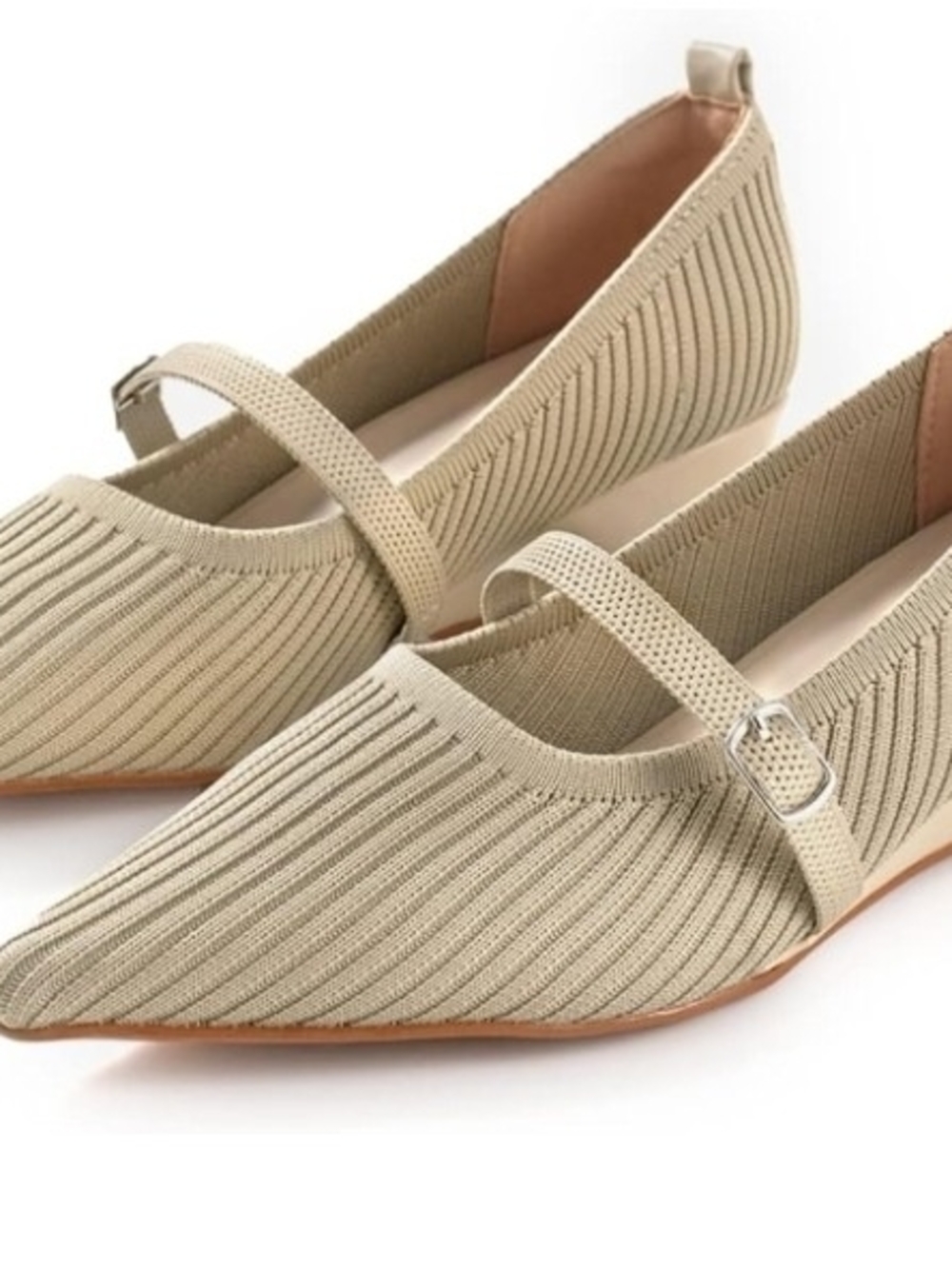 NEW Women's Beige Knit Pointed Toe Mary Jane Wedges Kitten